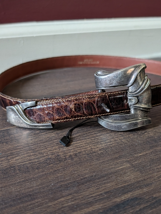 Barry Kieselstein-Cord Accessories - KIESELSTEIN-CORD Chunky 925 Sterling Silver Buckle & Tip Brown Alligator Belt